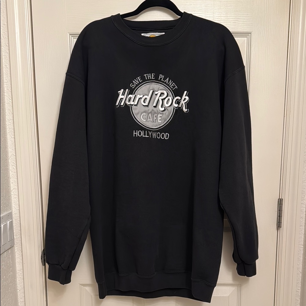 Vintage Hard Rock Cafe Save The Planet Hollywood Black Crewneck Sweater